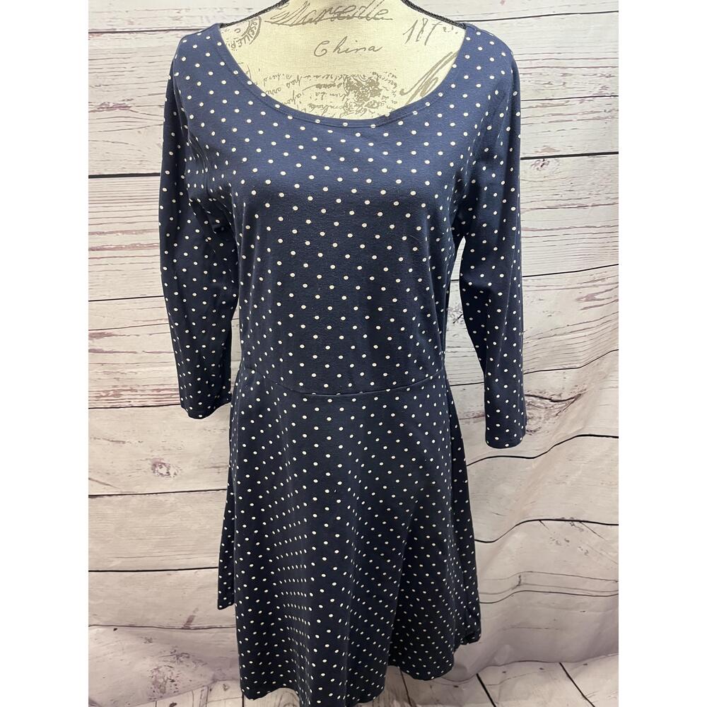 Old Navy Polka Dot Navy Blue‎ Dress Long Sleeve Round Neck Womens Large